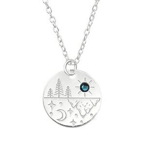 Sterling Silver Mountain and Starry Night Necklace